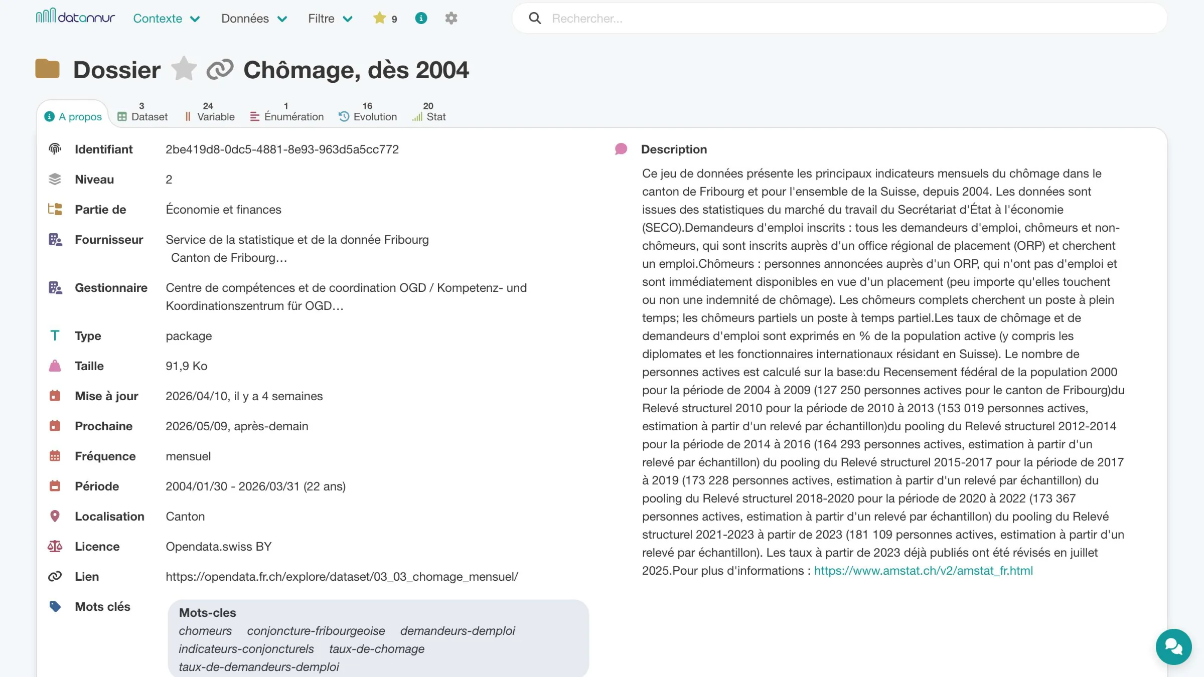 Page dossier – onglet à propos